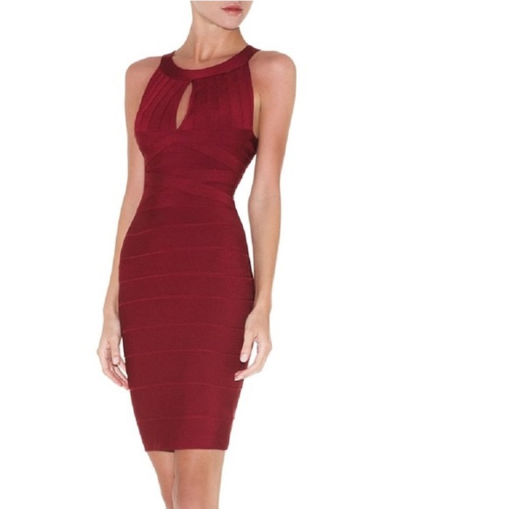 Herve Leger Maroon Iridessa dress